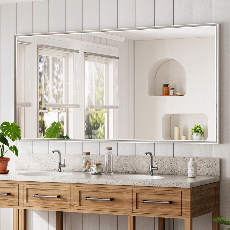 Miroir de salle de bain mural Lohoski, Argent, 36 po x 71 po
