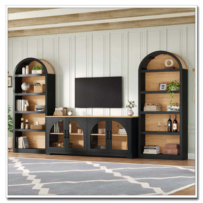 3-Piece Retro TV Stand Set with Bookshelf for TVs Up to 70"