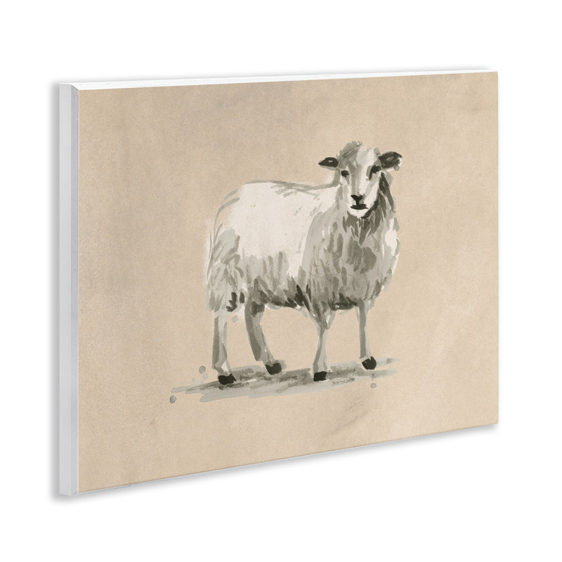 «Gazing Sheep on Beige», art mural sur bois par June Erica Vess