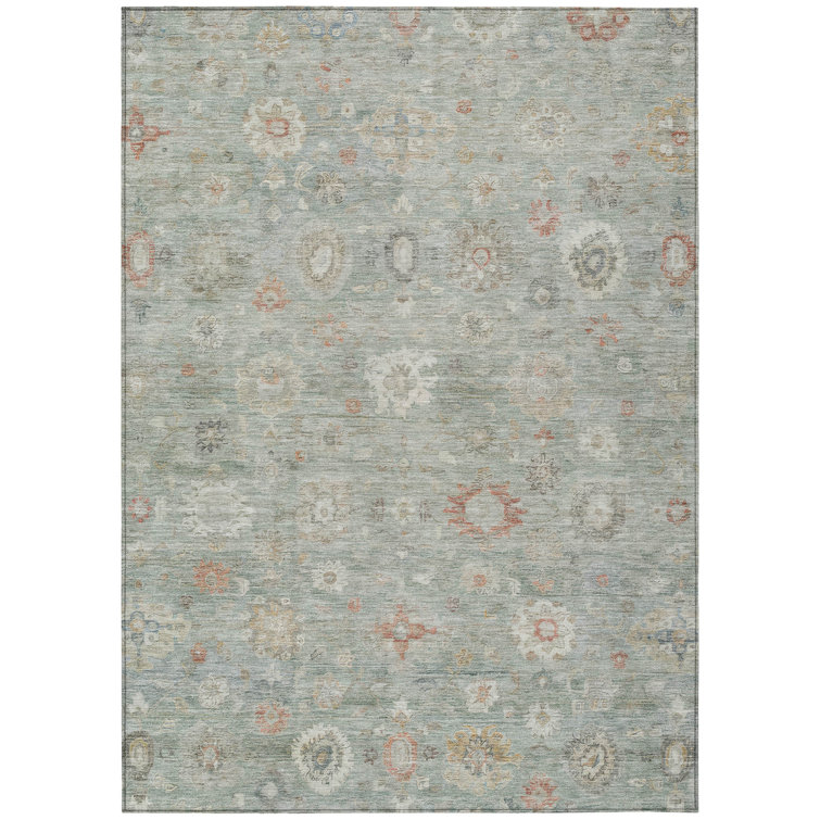 Machine Washable Indoor/Outdoor Xhevrie Sage Rug