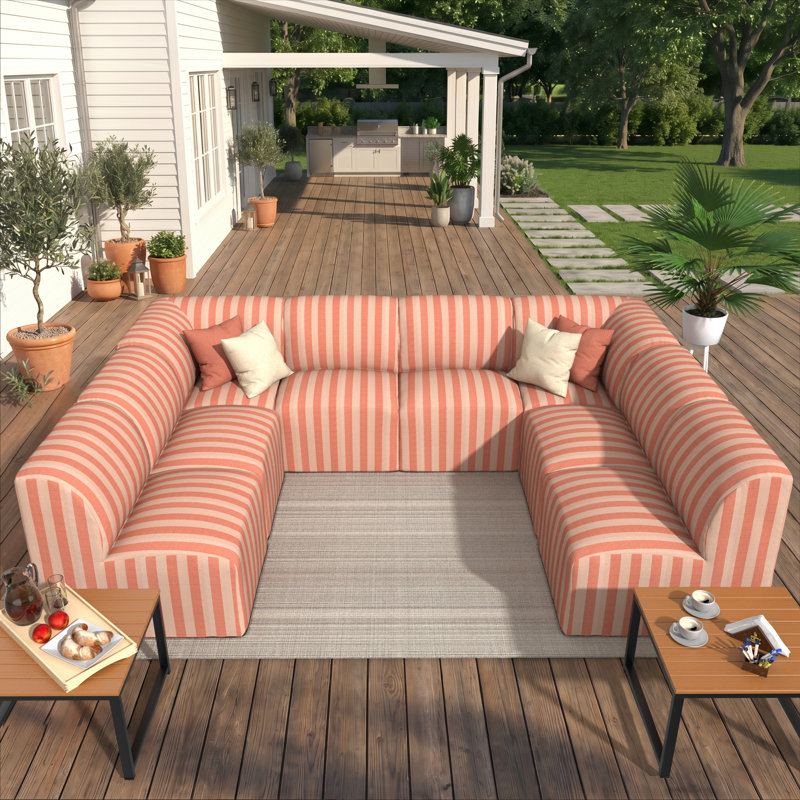 Praia 124" Sunbrella® Outdoor U Sectional, Expressive Blush