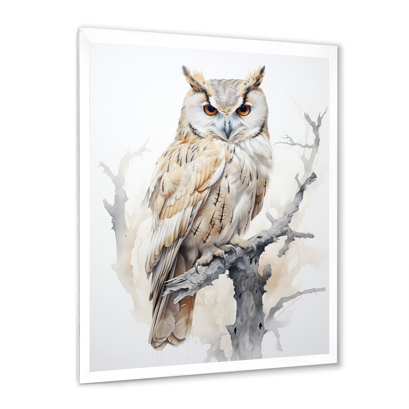 «Wise And Watchful Majestic Owl» sur impression sur toile, Cadre blanc, H 40 po x l 30 po x P 1,5 po
