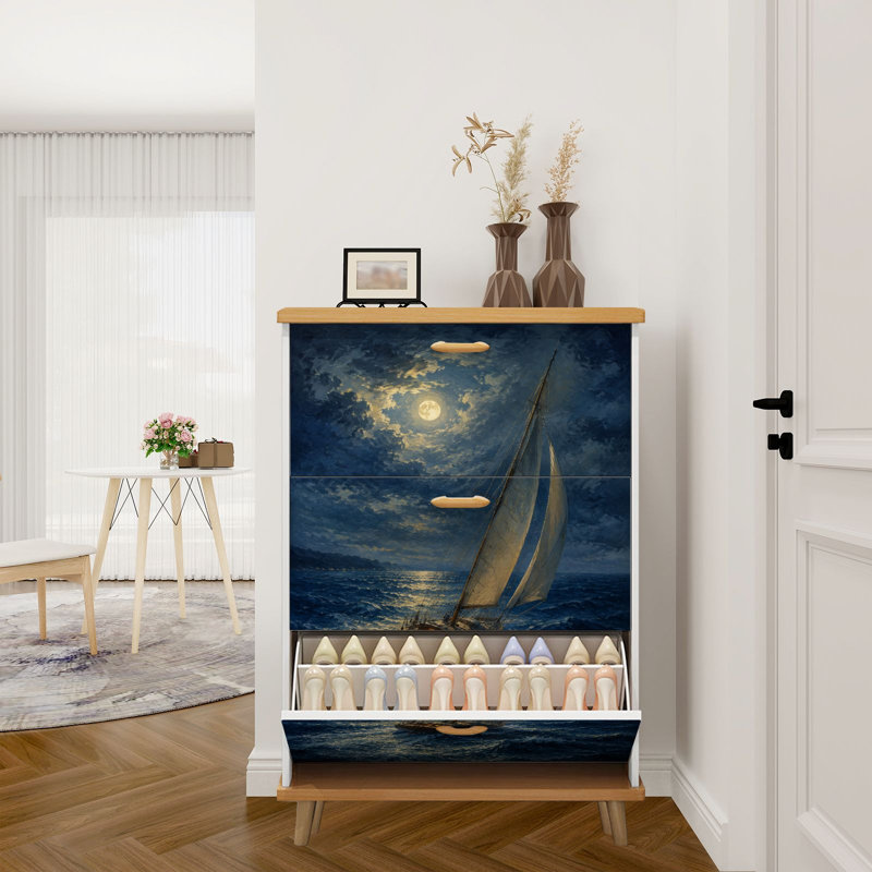Rangement pour chaussures avec 3 tiroirs rabattables pour voilier Sea Under Full Moon Dramatic Night Sky