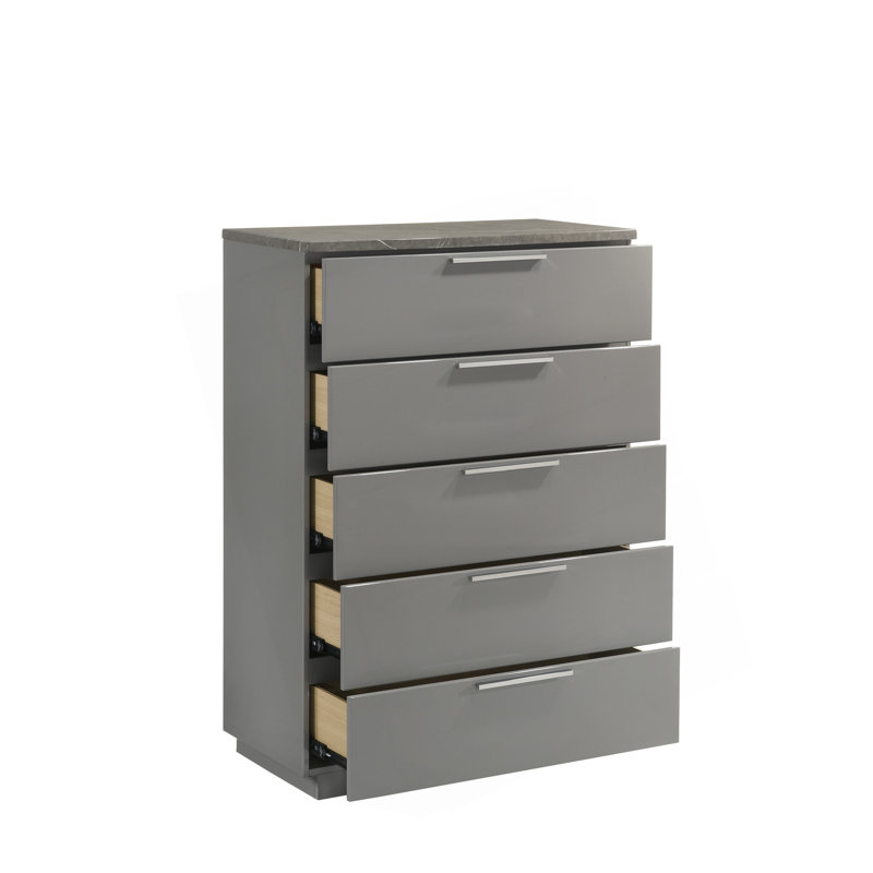 Commode Elara - Finition bicolore très brillante en marbre et en laque avec tiroirs spacieux et pieds en métal