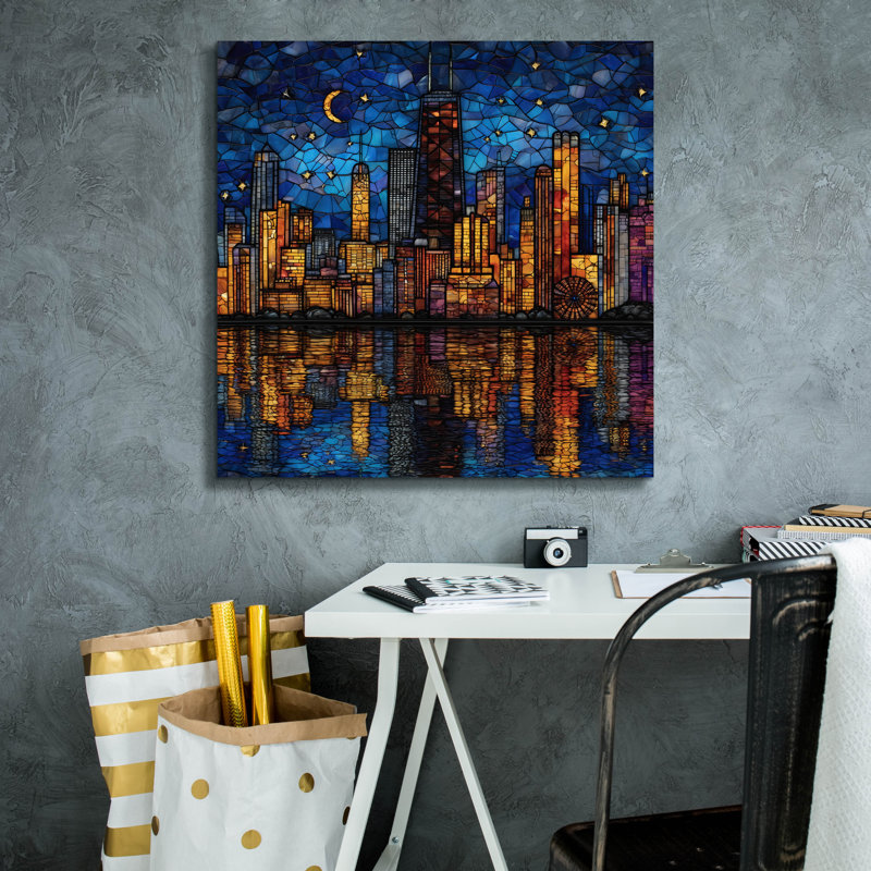  Art mural en toile «Stained Chicago» par Ann Klee, 26 po x 26 po, H 26 po x l 26 po