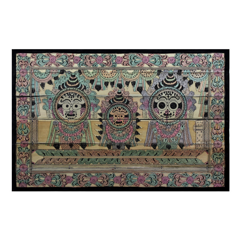 Shri Jagannath, ji avec Subhadra et Balabhadra, feuille de palmier, Patra Chitra, peinture