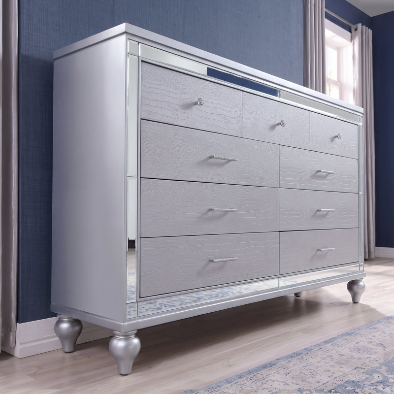 Commode double 7 tiroirs Denard, Argent