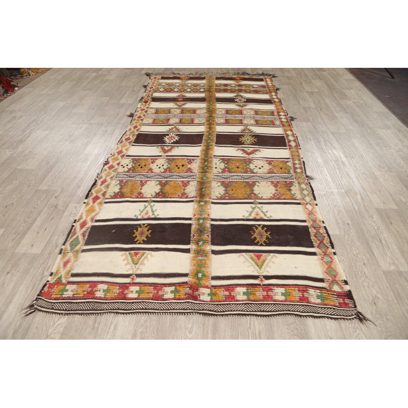Tapis de couloir en laine noué à la main de conception unique 4 pi 8 po x 10 pi 6 po noué à la main Tapis décoratif Ivoire/brun/noir