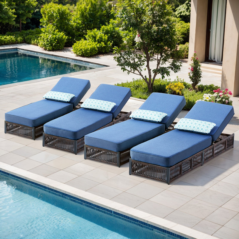 Laguna Outdoor Patio Chaise Lounge Chair, Luxury Rattan Recliner With 6-Position Backrest & 5-Inch Thick Cushions Set Of 4