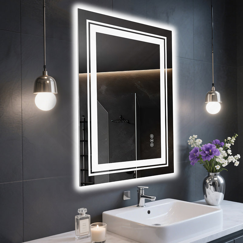 Miroir de salle de bain 84 po x 32 po à DEL sans cadre, miroir intelligent, 32 po x 84 po, Black Framed