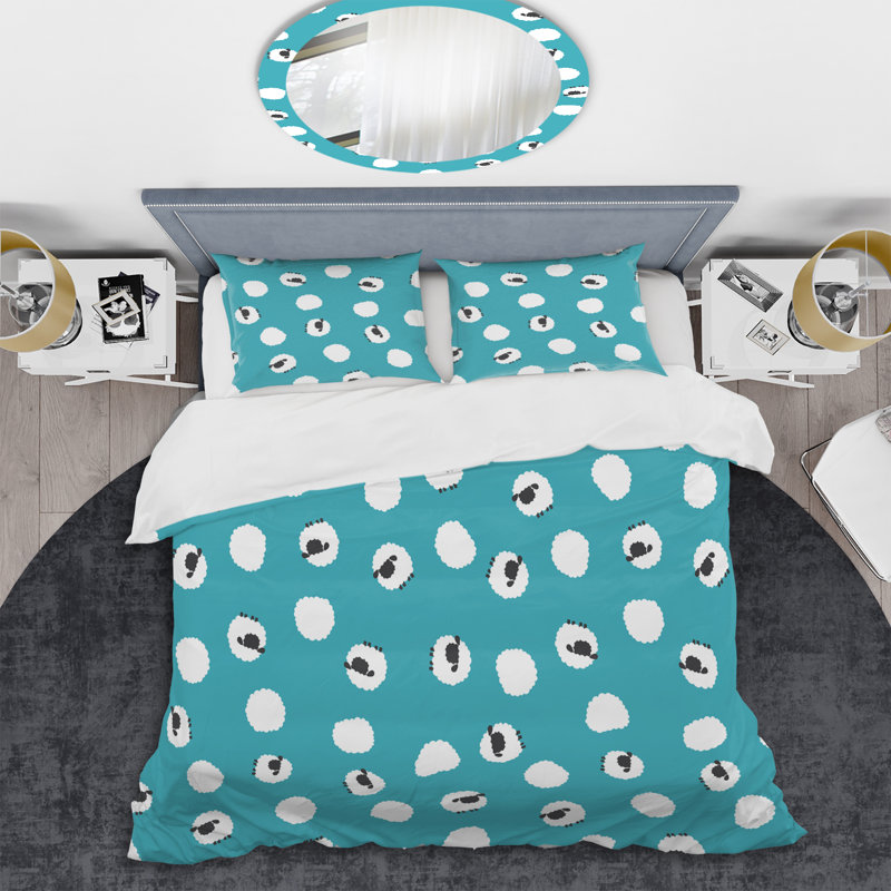 Motif de cercles blancs - Ensemble de housse de couette abstrait - Polyester en microfibre
