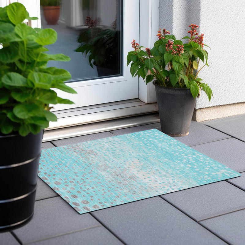 Tapis turquoise intérieur / extérieur lavable à la machine Christain ACN1366, Rectangle 1 pi 8 po x 2 pi 6 po