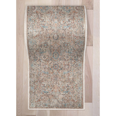 Asha Emilia Ivory Custom Size Hallway Stair Runner - Vintage Persian Oriental Low Pile Carpet