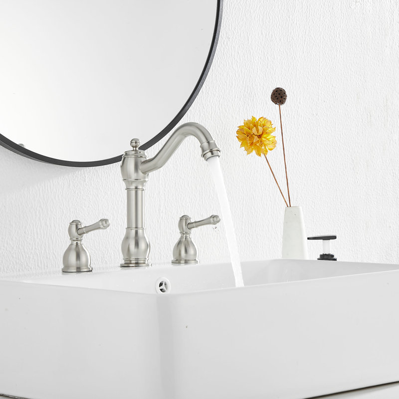 Robinet de salle de bain à large entraxe avec bonde, Nickel brossé