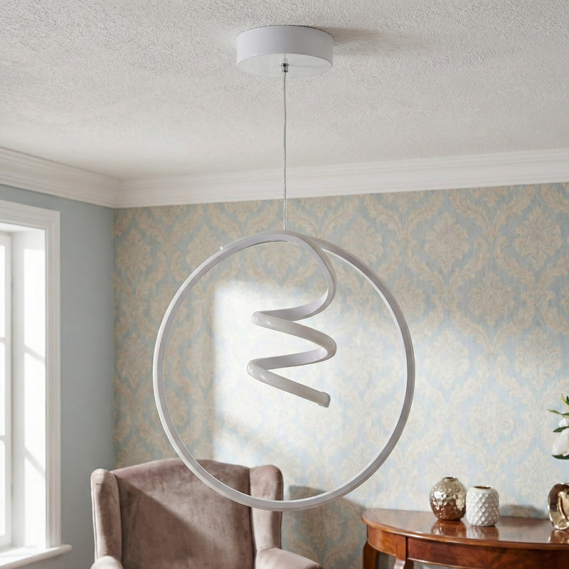 Lustre géométrique en spirale 1 lumière Aurona, 4000 Kelvins, Blanc, Porcelaine