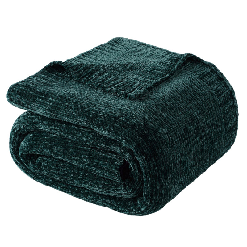 Chenille Knit Throw Blanket, 51"x67", Dark Green