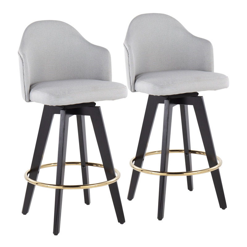 Arabelle Swivel Upholstered Counter Stool, Light Gray, Black/Gold, Counter Stool (26" Seat Height)