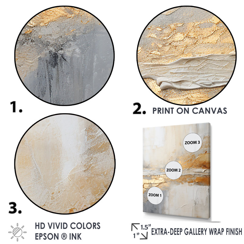 Art abstrait doré et beige fusion I - plage côtière, Toile tendue, H 20 po x l 12 po x P 1 po