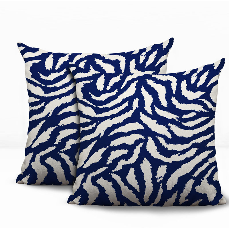Oreiller réversible intérieur / extérieur à imprimé zébré Tory, 16x16, Blue