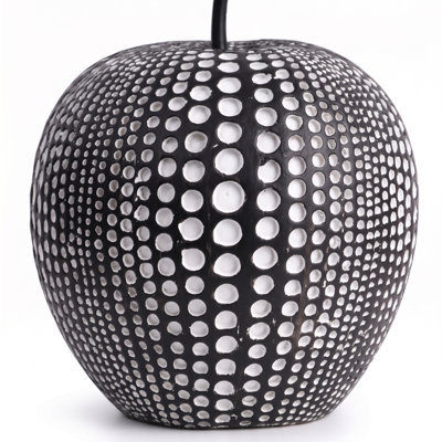 Modern Polka Dot Apple Sculpture, 7.5" Black & White Resin Fruit Decor, Chic Accent for Coffee Table, Shelf & Mantel, Unique Housewarming Gift