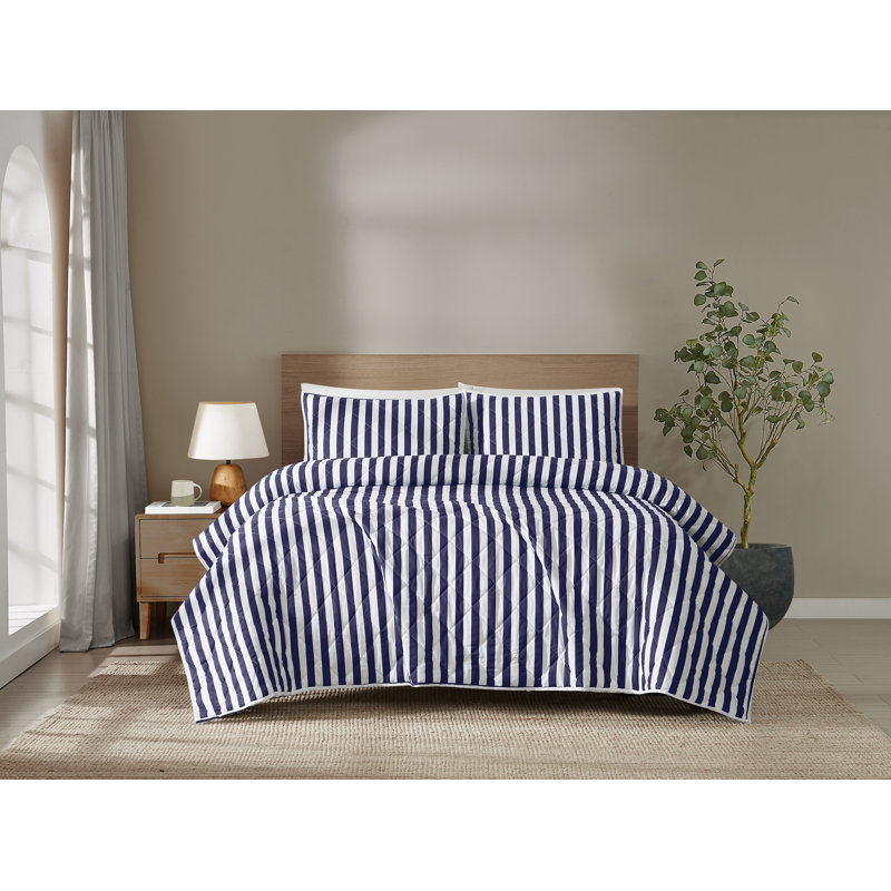 Brooklyn Loom Levi Stripe Quilt Set, Twin Quilt + 1 Standard Sham, White/Navy