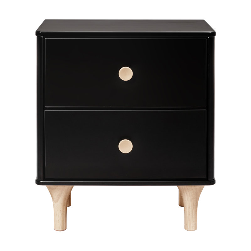 Black and Natural 2-Drawer Nightstand with USB Port