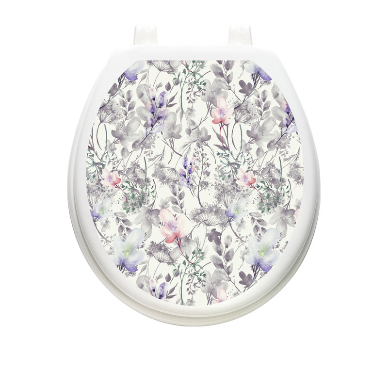 Décalcomanie de siège de toilette floral féerique - housse de couvercle en vinyle statique réutilisable, Rond