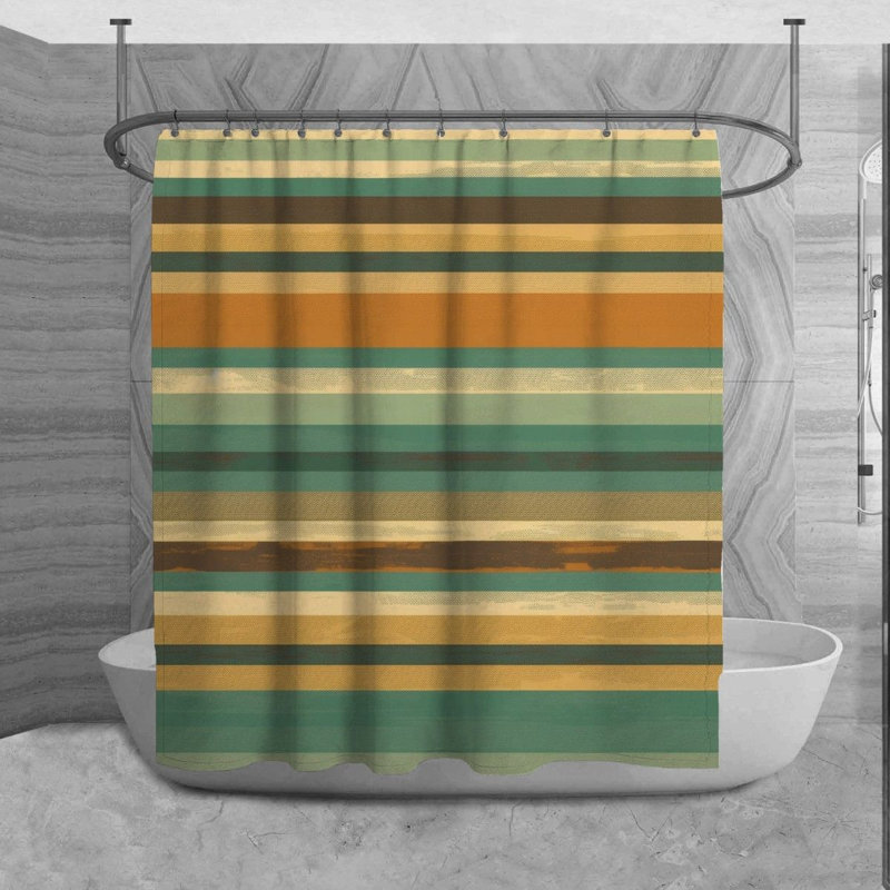 Rideau de douche à rayures Lazor, H 73 po x l 70 po, Doré / vert