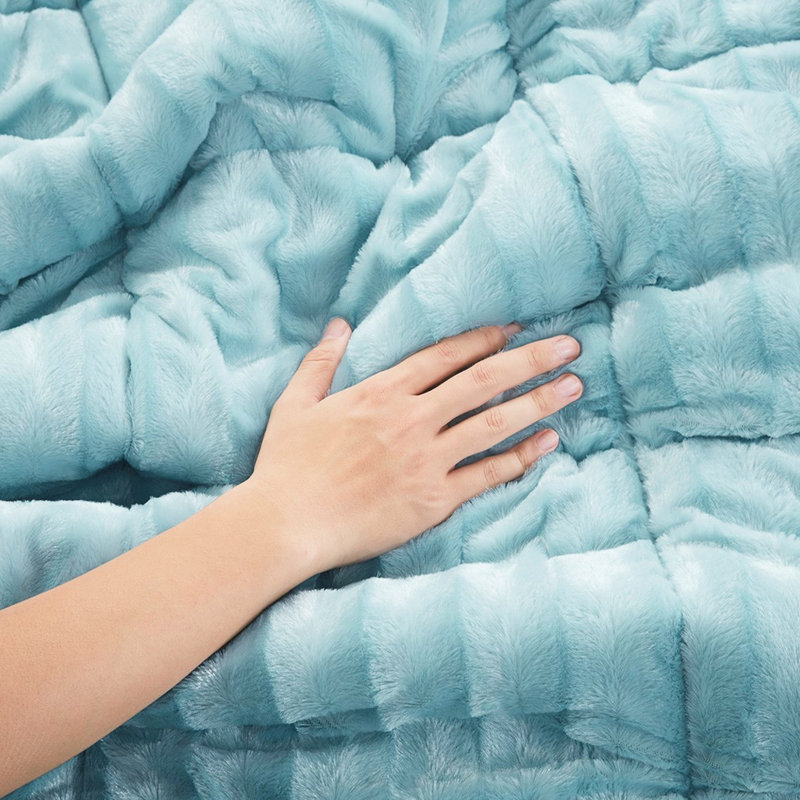 Couette en fausse fourrure King/King - Bleu sarcelle, Literie bleue insonorisante, ignifugée