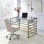 Bureau Shona avec plateau en verre transparent et finition or antique