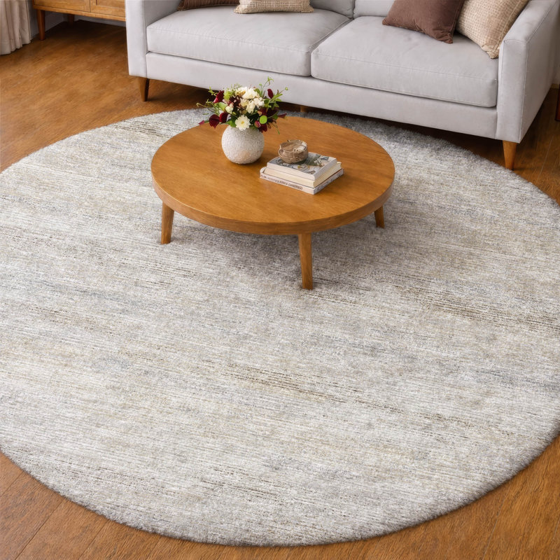 Premium Machine Washable Dream Shag Horizontal Bars Rug, Beige, 8' Round