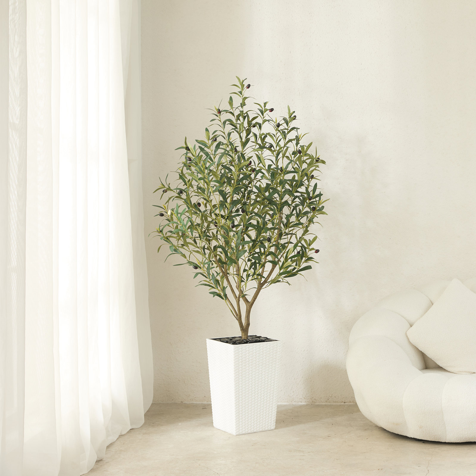 Adcock Artificial Olive Tree for Indoor & Outdoor Home Decor, Faux Olive Tree with Decorative Pot, 60" H x 20" W x 20" D