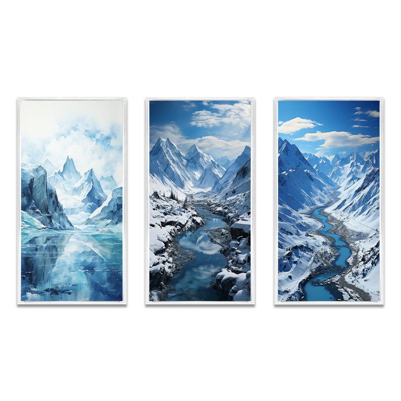 Alaska Glacial Reflections - Paysages, ensemble de 3 pièces d'art, Cadre blanc, H 28 po x l 36 po