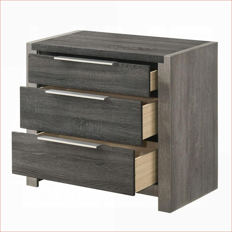 Table de chevet contemporaine à 3 tiroirs en bois gris bicolore
