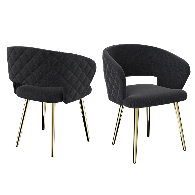 Ginnie 19.09 " H Tufted Upholstered Side Chair, Black, Gold