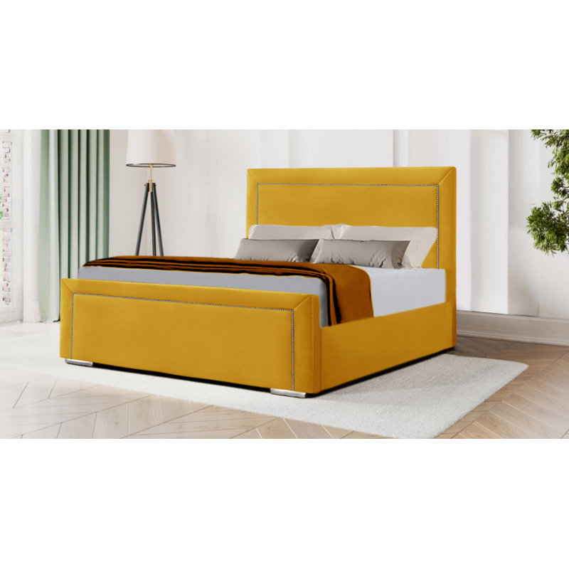 Mukkesh Upholstered Bed, Double (135 x 190 cm), Yellow Mustard