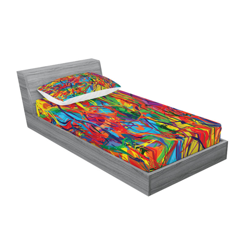 Multicolore drap-housse et coussin décoratif Ambesonne, Ensemble de draps pour lit simple + 5 pièces supp