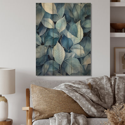 Caydn - bleu sarcelle, feuilles, harmonie sur bois