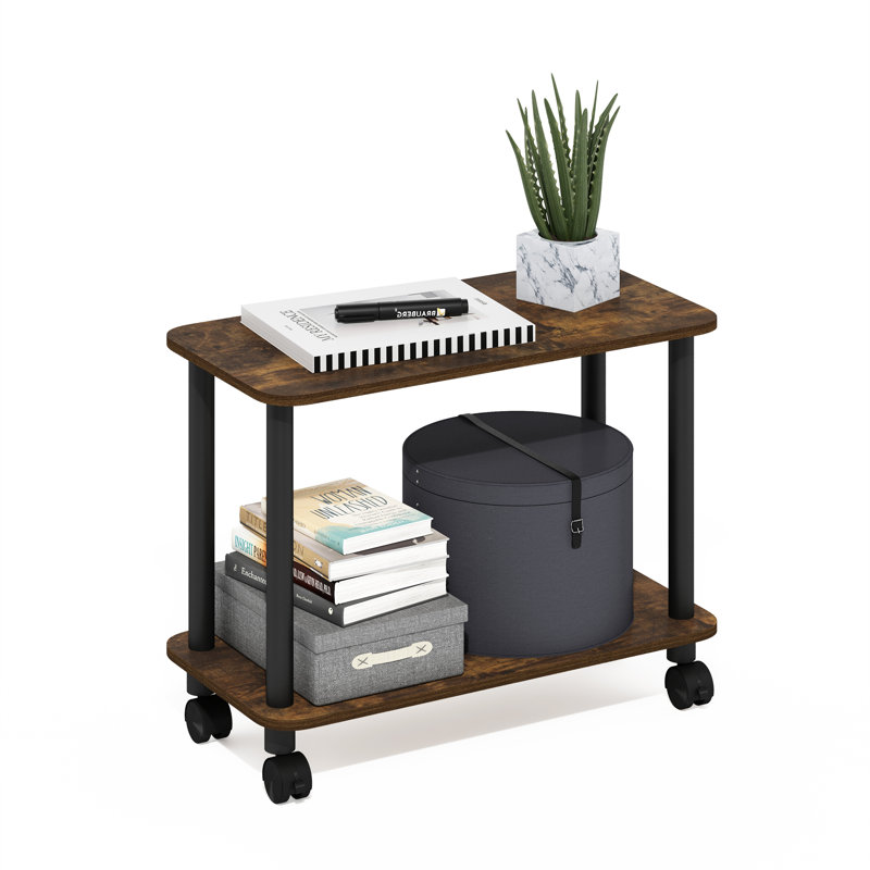 Creekside Modern Rectangle End Table, Side Table with Casters, Amber Pine/Black
