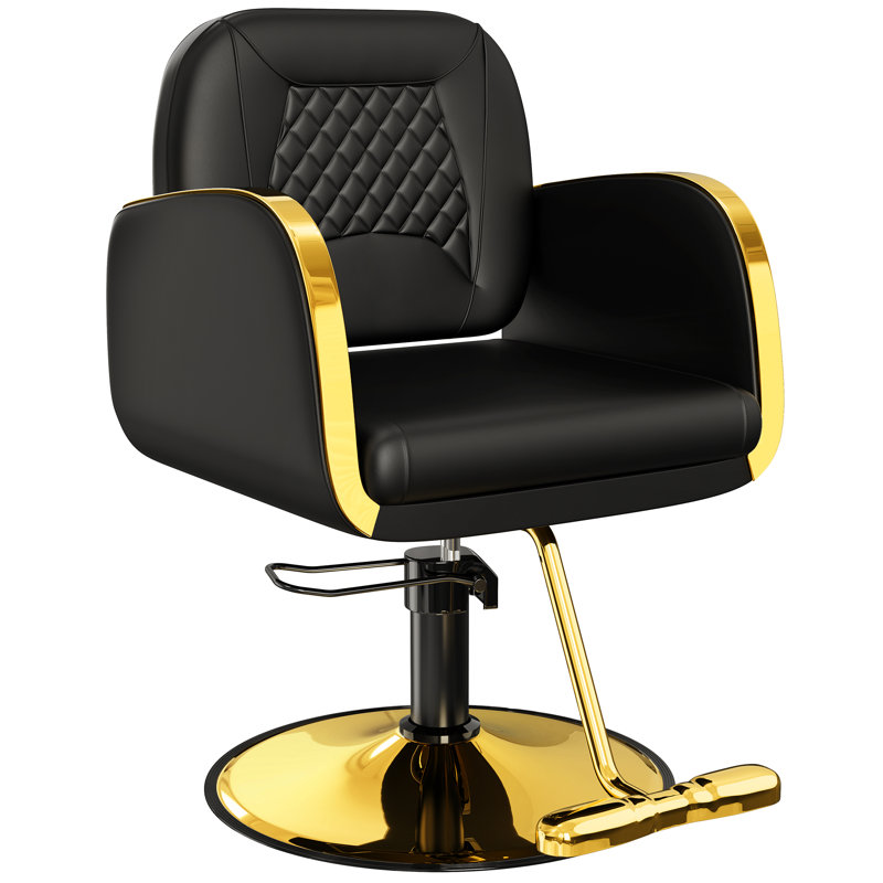 Premium Black And Gold Salon Chair For Hair Stylist, With Upgraded Durable Material, 360 Degree Swivel, Luxury Gold Armrests, Styling Chair Support Up To 330 Lbs