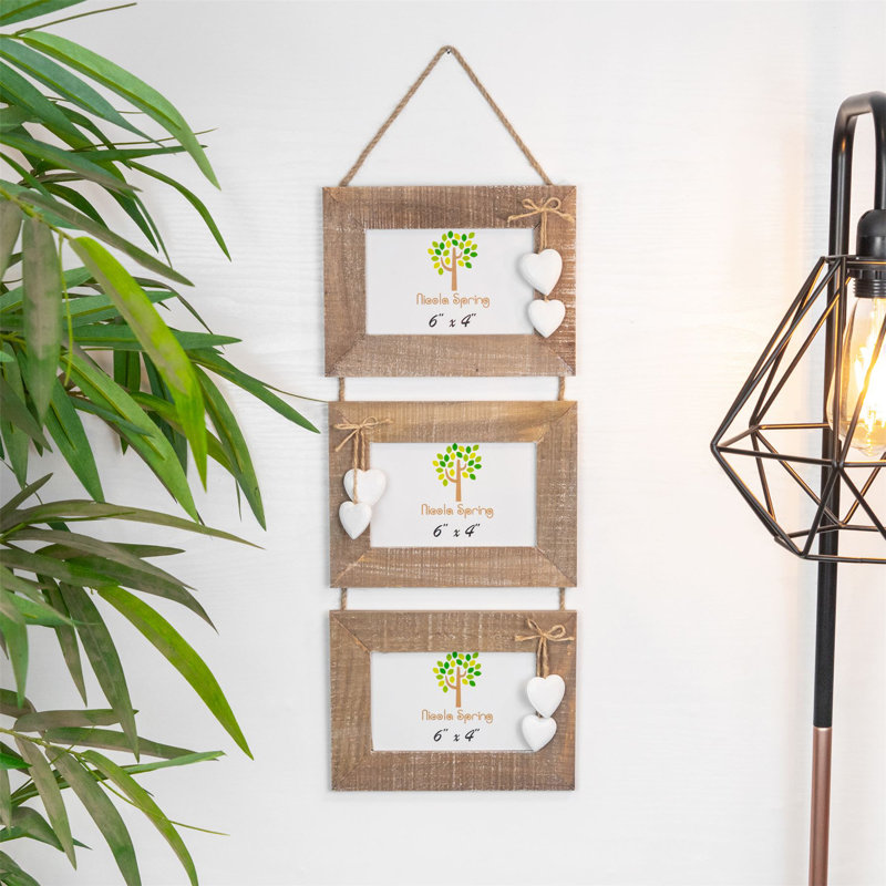 Nicola Spring - Hearts Hanging 3 Photo Frames - 6 x 4", Beige/White