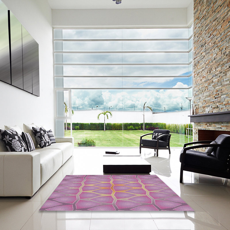 Tapis rose à motif géométrique Koepke, Carré 6 pi