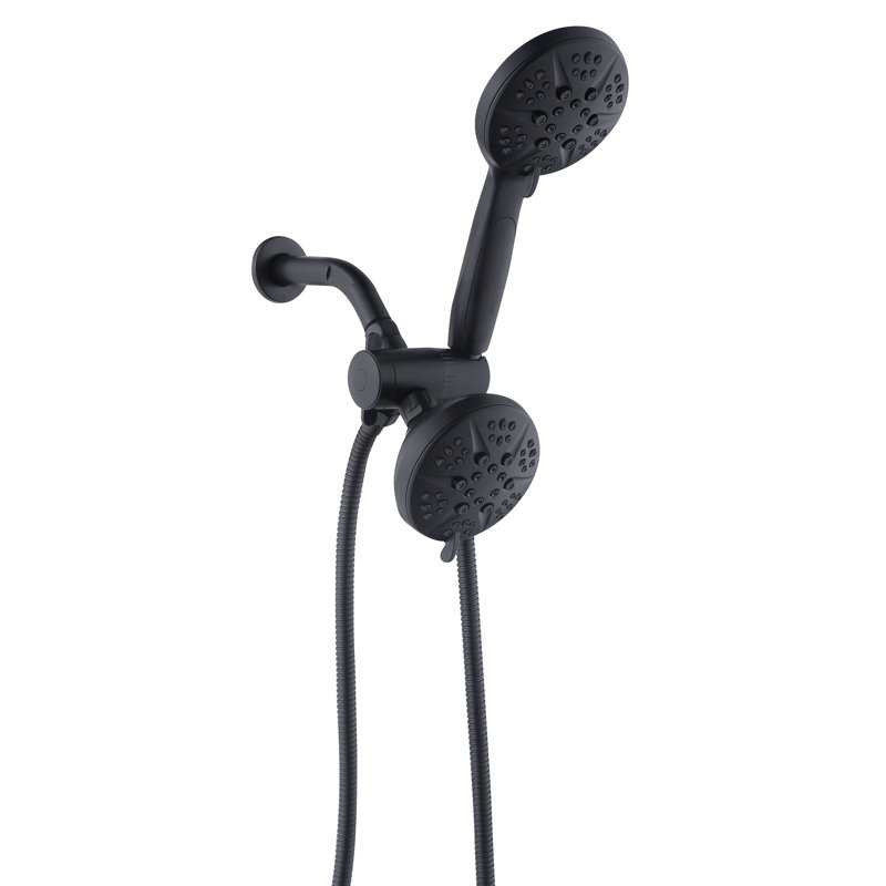 Pomme de douche pivotante double à 6 jets et ensemble portatif avec finition noire mate résistante aux fuites, 1,8 gal / min