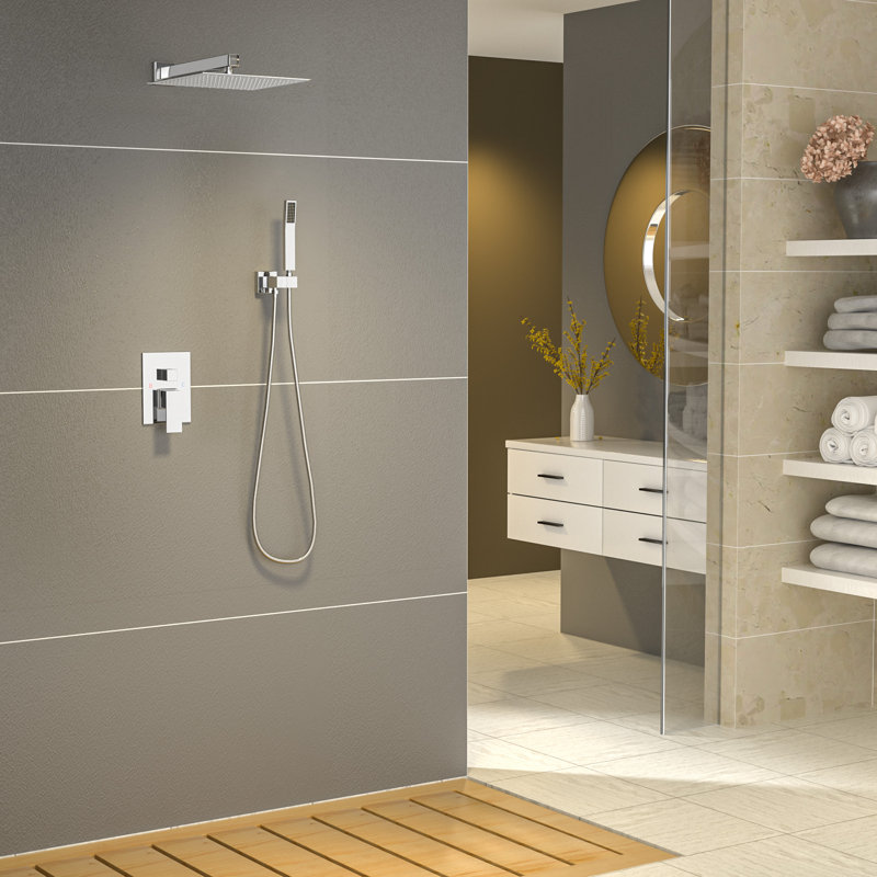 Système de douche à pluie à pression équilibré mural 12 "avec douchette à main, Chrome poli