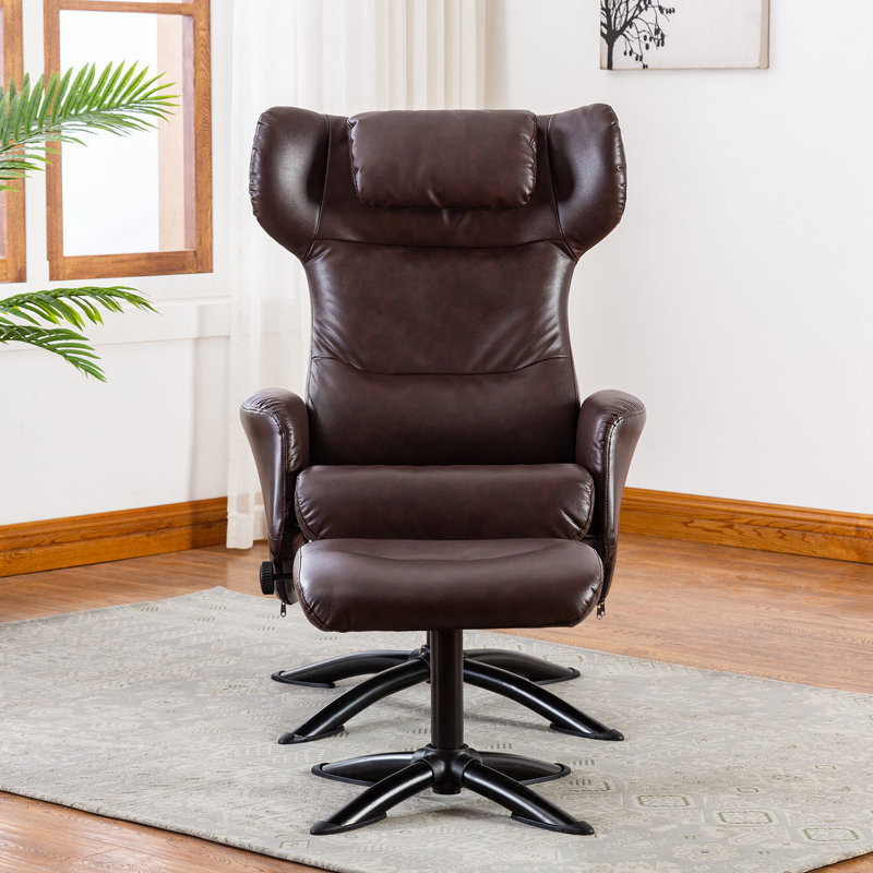 Vantasia Faux Leather Recliner Chair With Ottoman, Brown Faux Leather