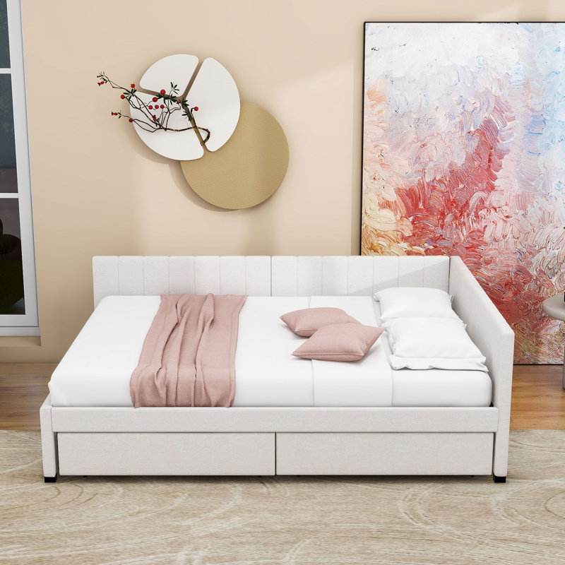  Canapé-lit rembourré avec 2 tiroirs de rangement Mildaras, Beige