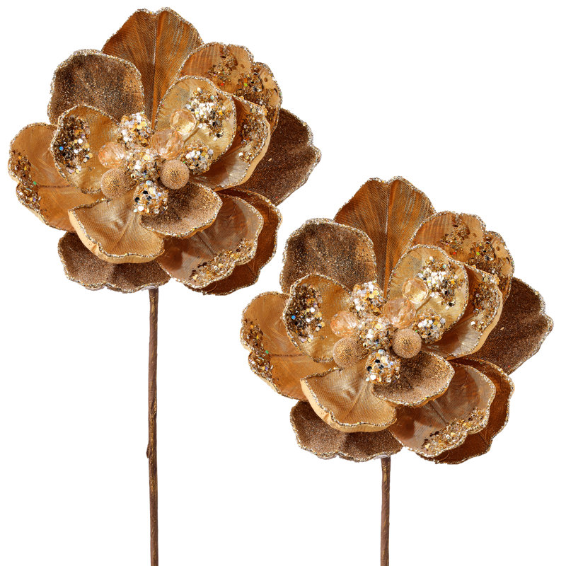 Tige de magnolia incrustée glacée 24 po 24 po, Champagne