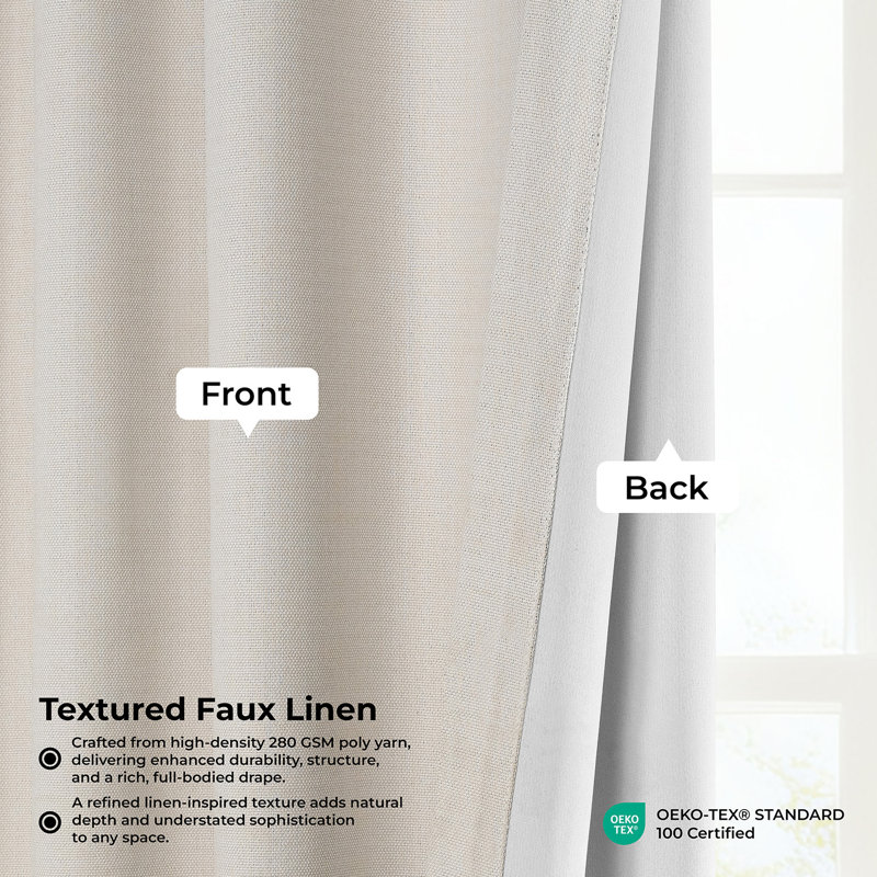 Ottis Faux Linen Room Darkening Curtain Panel, Birch, 50" W x 96" L
