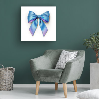 Wrapped Canvas Wall Art - Imagine It Images 'Blue and Pink Ribbon Bow 1' Wall Art for Living Room, Bedroom, or Office Décor  - 14x14