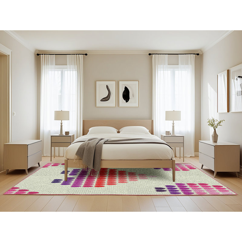 Tapis rose/beige à motifs/bleu marine Pulli, Rectangle 5 pi x 8 pi